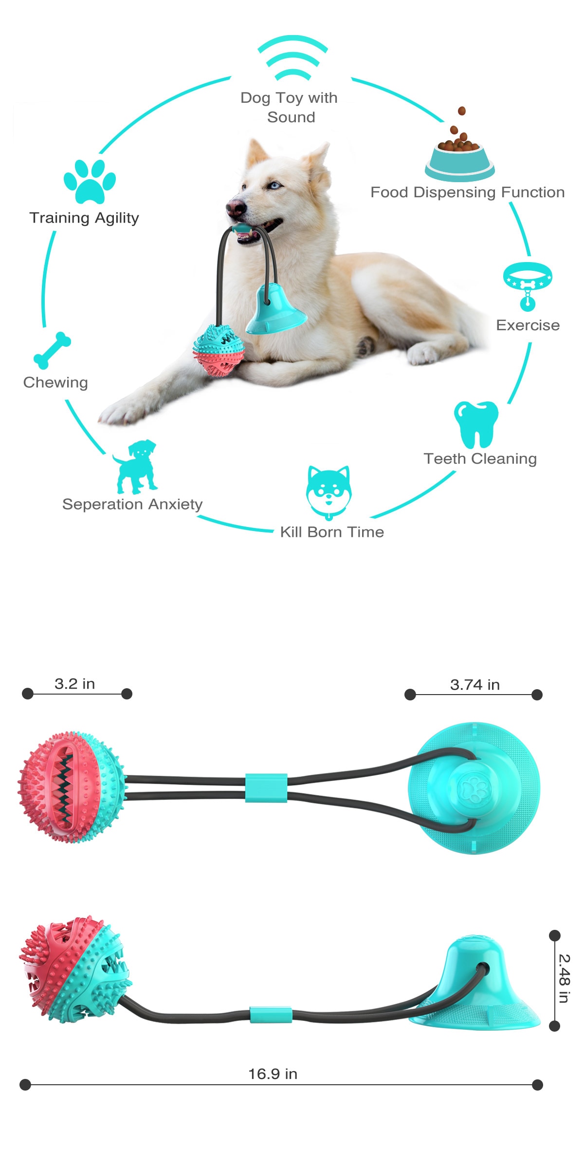 Silicon Suction Cup Tug Interactive Dog Ball Toy