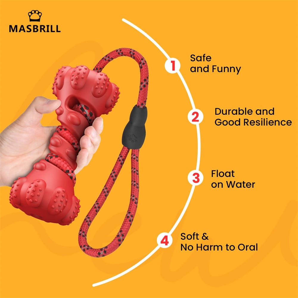 MASBRILL Pet Dog Toy Interactive Rubber Dumbbel for Small Large Dogs Chewing Toys Pet Tooth Cleaning Indestructible Dog Food Toy