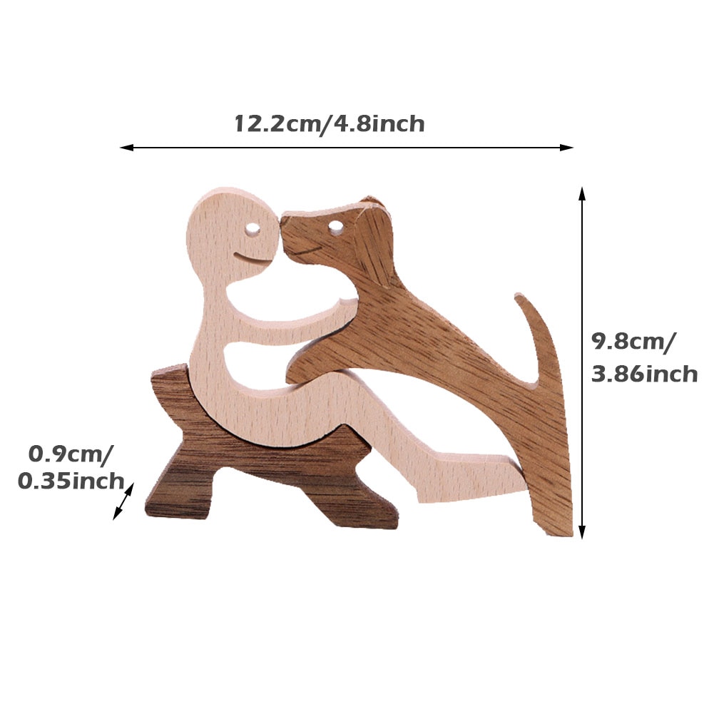 Sitting Man Friendship Dog Statue Wooden Sculpture