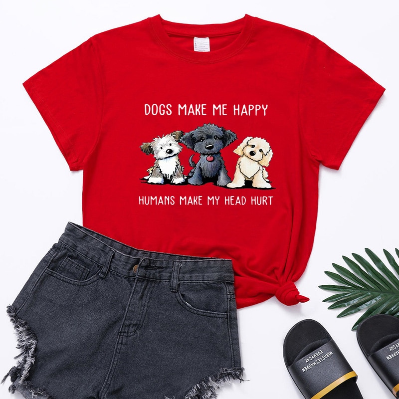 Shih Tzu Dogs Make Me Happy100% Cotton short sleeves T-Shirt