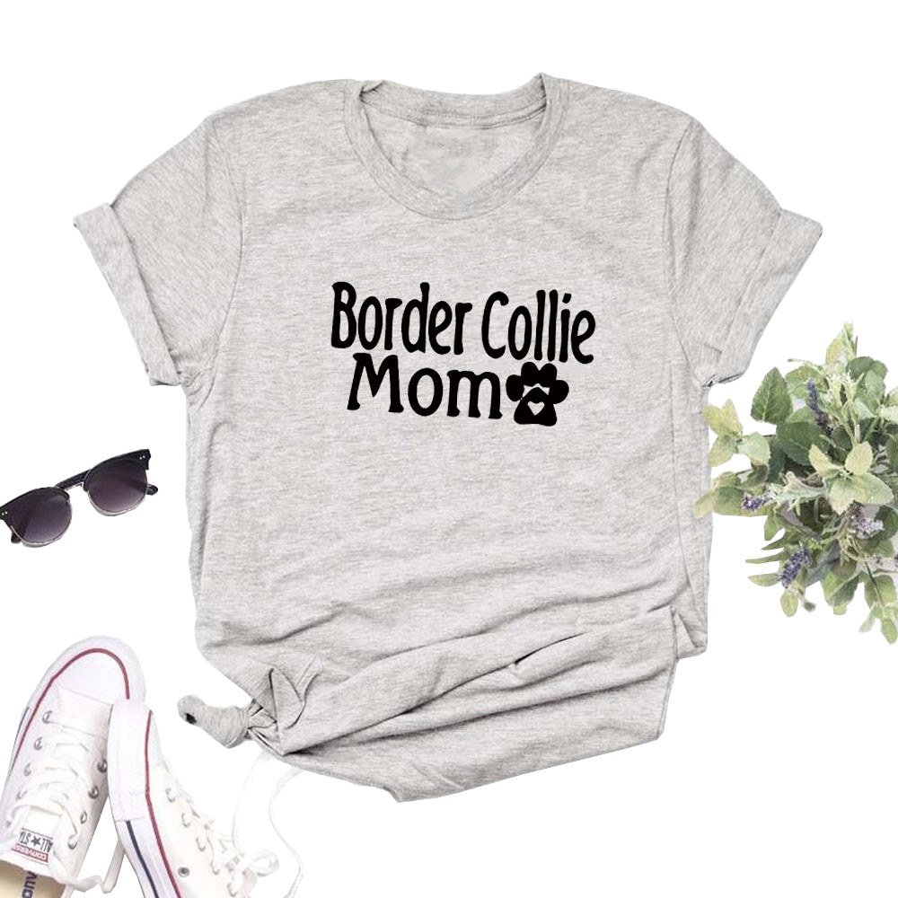 Funny Border Collie Mom Dog Lover Paw Print Unisex cotton T Shirt