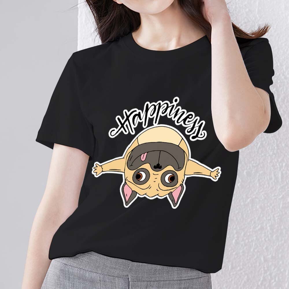 Women's T-shirt Black Polyester Clothing Casual Basic Cute Puppy Headshot Printed Series Commuter Soft Slim Round Neck Top