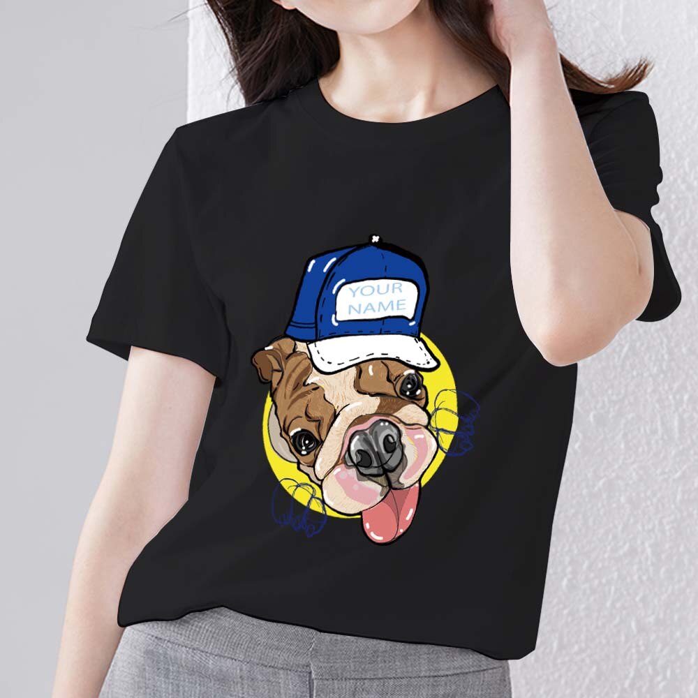 Women's T-shirt Black Polyester Clothing Casual Basic Cute Puppy Headshot Printed Series Commuter Soft Slim Round Neck Top