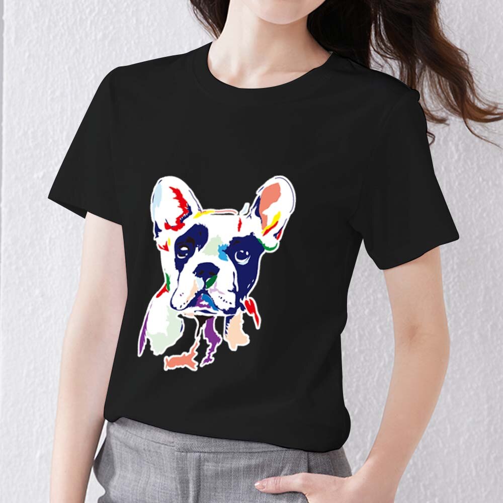 Women's T-shirt Black Polyester Clothing Casual Basic Cute Puppy Headshot Printed Series Commuter Soft Slim Round Neck Top