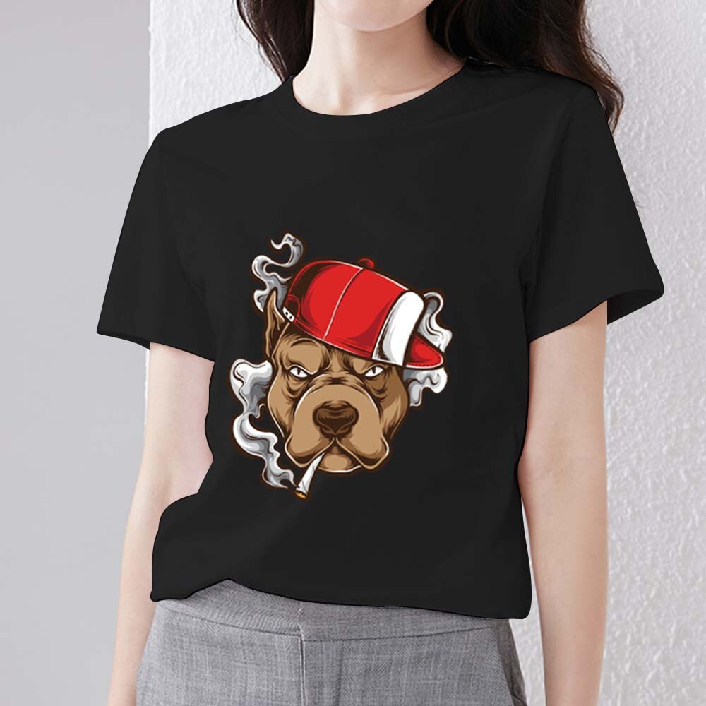 Women's T-shirt Black Polyester Clothing Casual Basic Cute Puppy Headshot Printed Series Commuter Soft Slim Round Neck Top