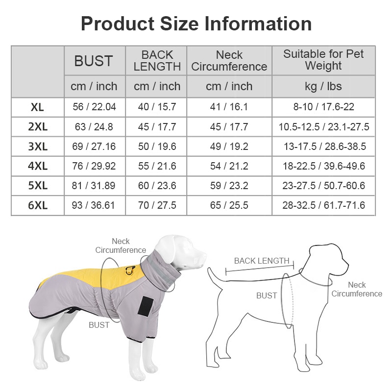 2022 Winter Dog Down Jacket Warm Thicken Dog Clothes Waterproof Dogs Coat for Medium Large Dogs Clothing Labrador Costume