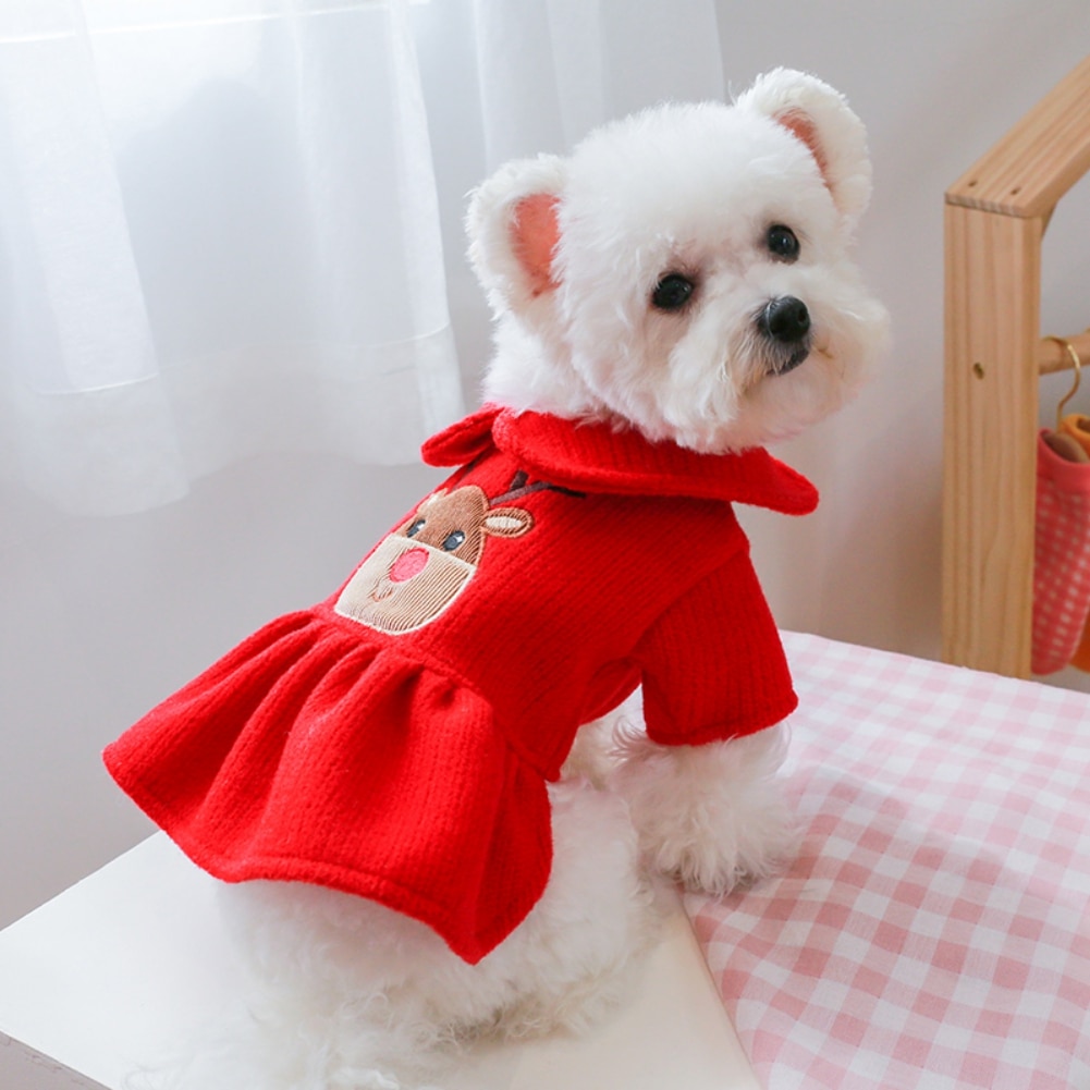 Christmas Small Dog Warm Sweaters Skirt